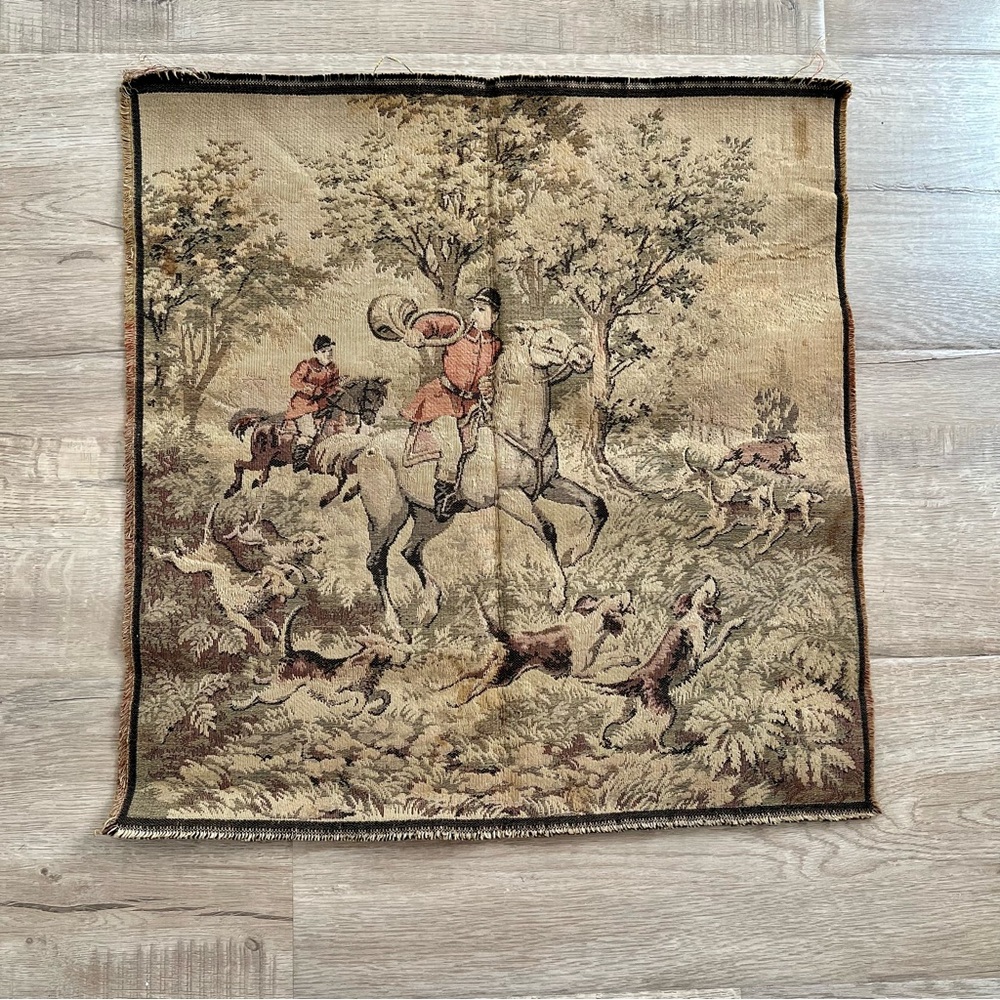 Vintage Needlepoint Classic Italian Square Tapestry Rug Made In‎ Italy 19”
